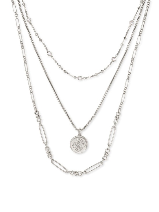 Kendra Scott Medallion Coin Multi Strand Silver Layered Necklace - Picture 2 of 9